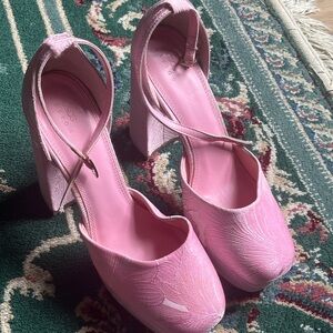 ASOS Pink Ankle-Strap Platform Block Heels